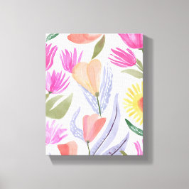 Kleurrijke Waterverf Wilde Bloemen | Handgeschilde Canvas Afdruk