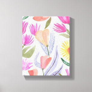 Kleurrijke Waterverf Wilde Bloemen   Handgeschilde Canvas Afdruk