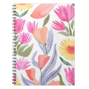 Kleurrijke Waterverf Wilde Bloemen Handgeschilde Notitieboek
