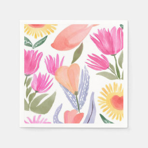 Kleurrijke Waterverf Wilde Bloemen   Handgeschilde Servet