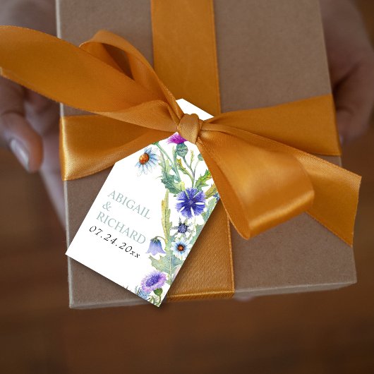 Kleurrijke waterverf wilde bloemen lente bruiloft cadeaulabel
