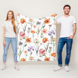 Kleurrijke Waterverf Wilde bloemen Patroon Fleece Deken
