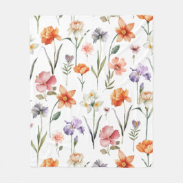 Kleurrijke Waterverf Wilde bloemen Patroon Fleece Deken