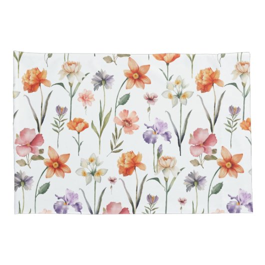 Kleurrijke Waterverf Wilde bloemen Patroon Kussensloop (Achterkant-Rechts)