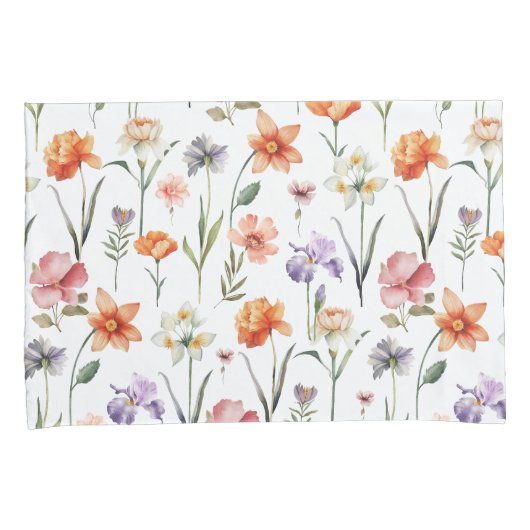 Kleurrijke Waterverf Wilde bloemen Patroon Kussensloop (Voorkant-Rechts)