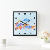 Kleurrijke Waterverf Wilde Dierbeslag die vrij ron Vierkante Klok (Huis)