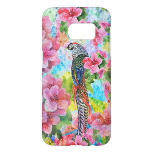 Kleurrijke Waterverf Wilde fazant & Roze bloemen Samsung Galaxy S7 Hoesje