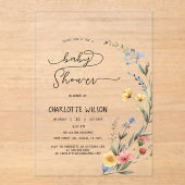 Kleurrijke Waterverf Wildflower Baby Meisje Douche Acryl Uitnodigingen (Voorkant)