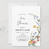 Kleurrijke Waterverf Wildflower Baby Meisje Douche Kaart (Voorkant)