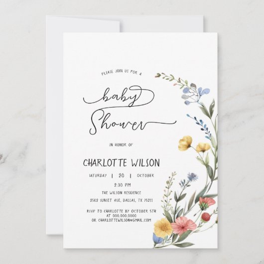 Kleurrijke Waterverf Wildflower Baby shower Kaart (Voorkant)