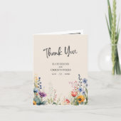 Kleurrijke Waterverf Wildflower Beige bruiloft fot Bedankkaart (Voorkant)