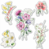 Kleurrijke Waterverf Wildflower Bouquets Sticker (Voorkant)