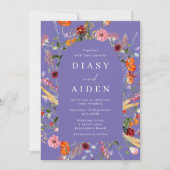 Kleurrijke Waterverf Wildflower bruiloft Kaart (Voorkant)