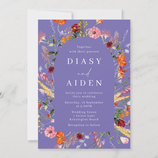 Kleurrijke Waterverf Wildflower bruiloft Kaart (Voorkant)