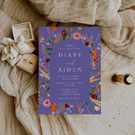 Kleurrijke Waterverf Wildflower bruiloft Kaart