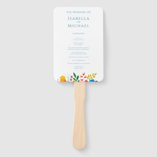 Kleurrijke Waterverf Wildflower bruiloft programma Handwaaier (Voorkant)