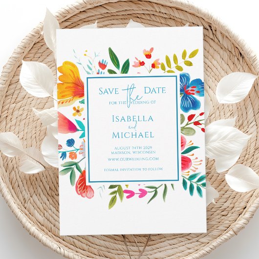 Kleurrijke Waterverf Wildflower bruiloft Save The Date