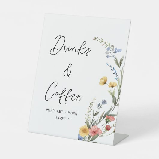Kleurrijke Waterverf Wildflower Drinken & Koffie Reclamebord Met Voetstuk (Voorkant)