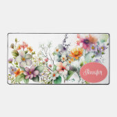 Kleurrijke Waterverf Wildflower gepersonaliseerd Bureaumat (Voorkant)