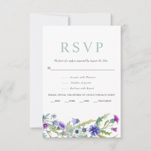 Kleurrijke waterverf wildflower lente bruiloft RSVP kaartje (Voorkant)