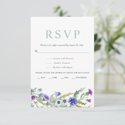 Kleurrijke waterverf wildflower lente bruiloft RSVP kaartje (Staand voorkant)