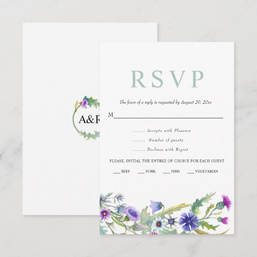 Kleurrijke waterverf wildflower lente bruiloft RSVP kaartje (Voorkant / Achterkant)