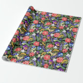 Kleurrijke Waterverf Wildflower Meadow Flower Bugs Cadeaupapier (Uitgerold)