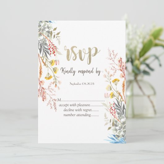 Kleurrijke Waterverf Wildflower Meadow Gedroogd Kaart (Staand voorkant)