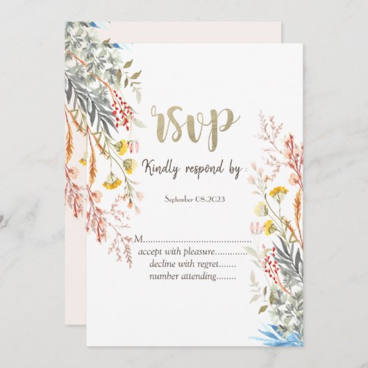 Kleurrijke Waterverf Wildflower Meadow Gedroogd Kaart (Voorkant / Achterkant)