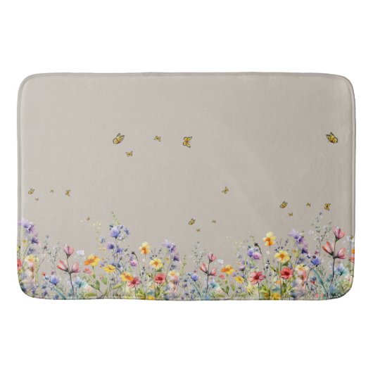 Kleurrijke Waterverf Wildflower met Butterfly Badmat (Voorkant)