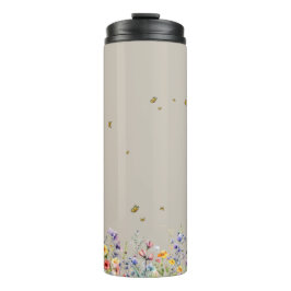 Kleurrijke Waterverf Wildflower met Butterfly Thermosbeker