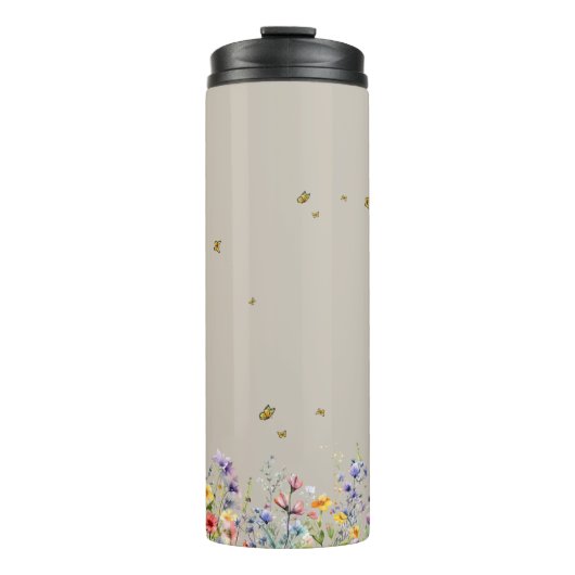 Kleurrijke Waterverf Wildflower met Butterfly Thermosbeker (Voorkant)
