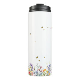 Kleurrijke Waterverf Wildflower met Butterfly Thermosbeker