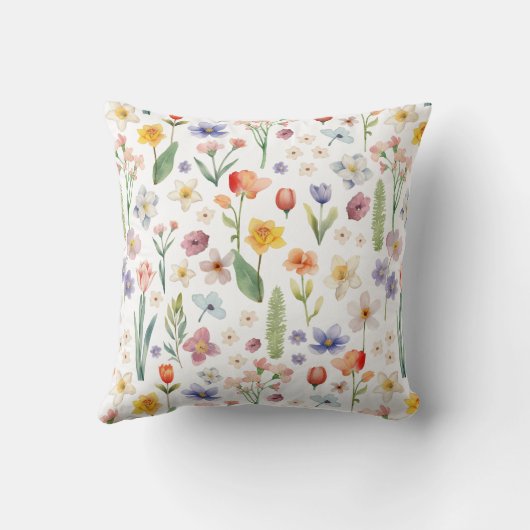 Kleurrijke Waterverf Wildflower Sierkussen (Achterkant)