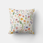 Kleurrijke Waterverf Wildflower Sierkussen (Voorkant)