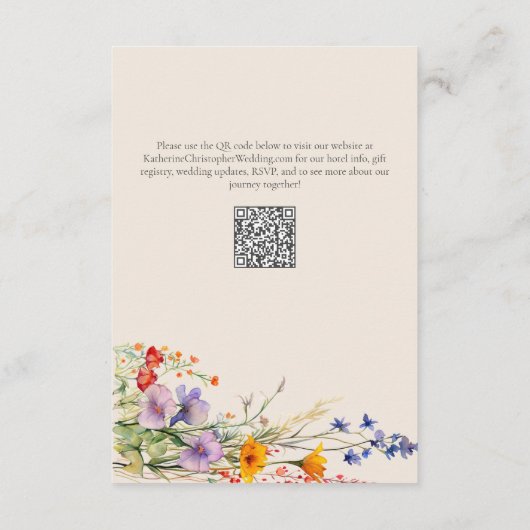 Kleurrijke Waterverf Wildflower Wedding Hotel Beig Informatiekaartje (Achterkant)