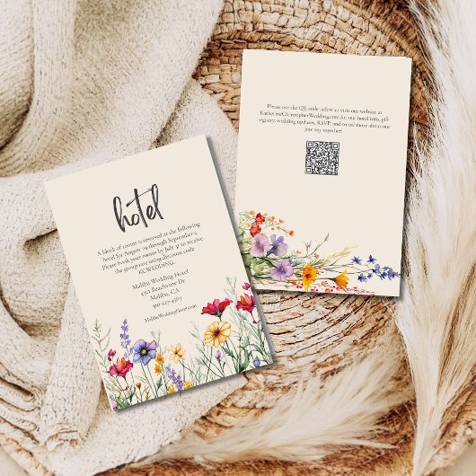 Kleurrijke Waterverf Wildflower Wedding Hotel Beig Informatiekaartje