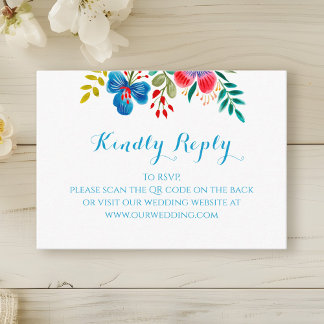 Kleurrijke Waterverf Wildflower Wedding QR RSVP Informatiekaartje