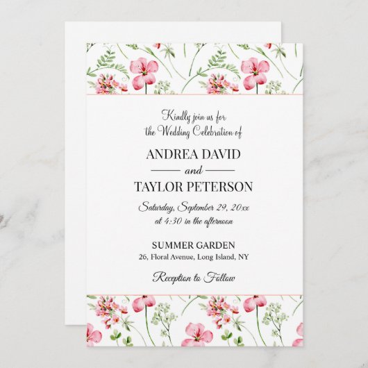 Kleurrijke Waterverf Wildflowers Bruiloft Kaart (Voorkant / Achterkant)