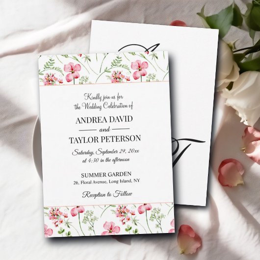 Kleurrijke Waterverf Wildflowers Bruiloft Kaart