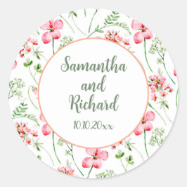 Kleurrijke Waterverf Wildflowers Bruiloft Ronde Sticker