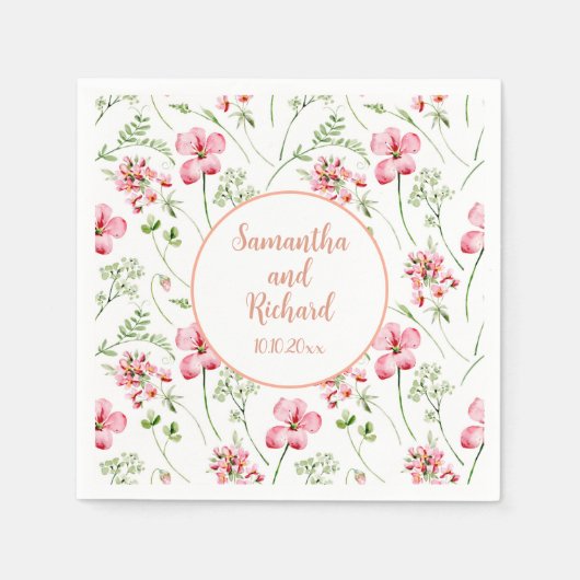 Kleurrijke Waterverf Wildflowers Bruiloft Servet (Voorkant)
