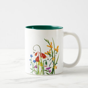 Kleurrijke Waterverf Wildflowers Summer Tweekleurige Koffiemok