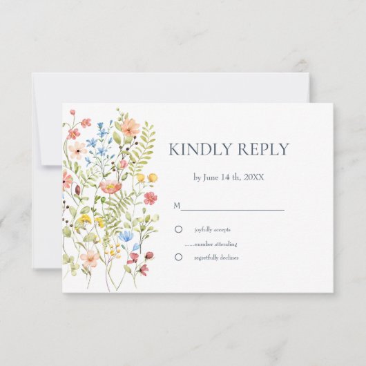 Kleurrijke Waterverf Wildflowers Wedding RSVP (Voorkant)