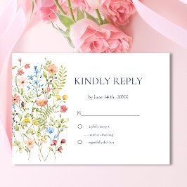 Kleurrijke Waterverf Wildflowers Wedding RSVP Kaartje