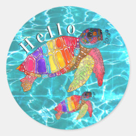 Kleurrijke Waterverf Zee Turtle Ronde Sticker
