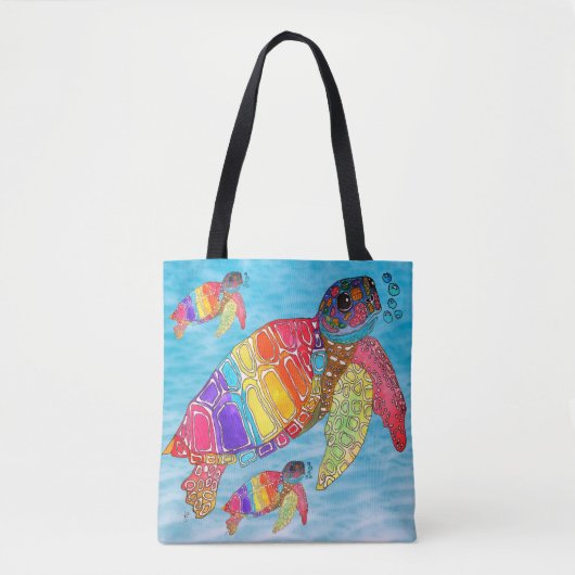 Kleurrijke Waterverf Zee Turtle Tote Bag (Voorkant)