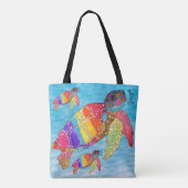 Kleurrijke Waterverf Zee Turtle Tote Bag (Achterkant)