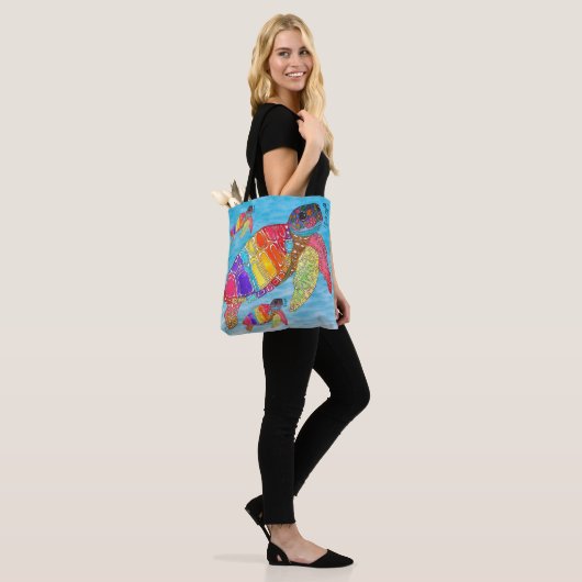 Kleurrijke Waterverf Zee Turtle Tote Bag (Op model)