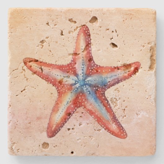 Kleurrijke waterverf zeester schattige keepsake stenen onderzetter (Voorkant)